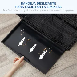 Jaula para Pájaros Jaula de Aves 40x40x59 cm con Techo Abatible 2 Perchas 2 Comederos y Bandeja Extraíble Negro - Ogal.Es