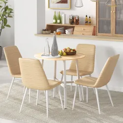 Mesa de Comedor Redonda Mesa de Cocina Moderna para 4 Personas con Patas de Acero para Salón Ø80x76 cm Natural y... - Ogal.Es