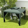 Carpa de Jardín 3x3 m Cenador Gazebo con 4 Mosquiteras Laterales Techo Doble 8 Orificios de Drenaje Marco de Met... - Ogal.Es