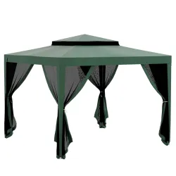 Carpa de Jardín 3x3 m Cenador Gazebo con 4 Mosquiteras Laterales Techo Doble 8 Orificios de Drenaje Marco de Met... - Ogal.Es