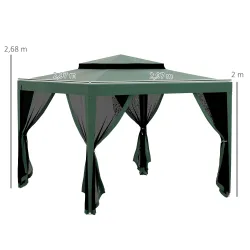 Carpa de Jardín 3x3 m Cenador Gazebo con 4 Mosquiteras Laterales Techo Doble 8 Orificios de Drenaje Marco de Met... - Ogal.Es