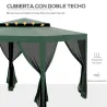Carpa de Jardín 3x3 m Cenador Gazebo con 4 Mosquiteras Laterales Techo Doble 8 Orificios de Drenaje Marco de Met... - Ogal.Es
