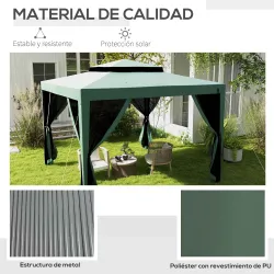 Carpa de Jardín 3x3 m Cenador Gazebo con 4 Mosquiteras Laterales Techo Doble 8 Orificios de Drenaje Marco de Met... - Ogal.Es
