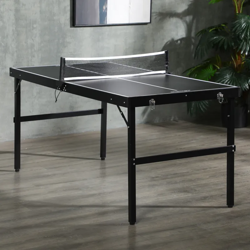 Mesa de Ping Pong Plegable con Marco de Aluminio y Red para Interiores y Exteriores 152x76x72 cm Negro - Ogal.Es