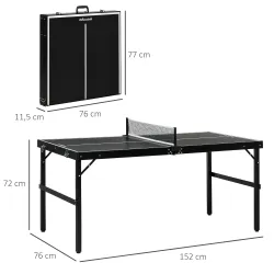 Mesa de Ping Pong Plegable con Marco de Aluminio y Red para Interiores y Exteriores 152x76x72 cm Negro - Ogal.Es