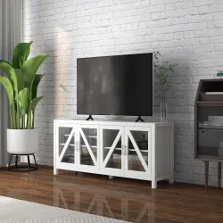 Mueble TV de Salón Mesa para Televisores de hasta 58" con 4 Puertas de Vidrio Estantes Ajustables 130x35x60 cm B... - Ogal.Es