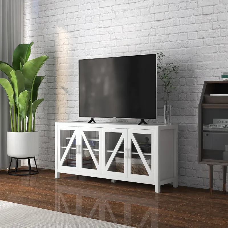Mueble TV de Salón Mesa para Televisores de hasta 58" con 4 Puertas de Vidrio Estantes Ajustables 130x35x60 cm B... - Ogal.Es