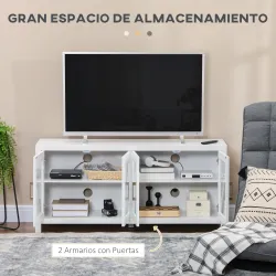 Mueble TV de Salón Mesa para Televisores de hasta 58" con 4 Puertas de Vidrio Estantes Ajustables 130x35x60 cm B... - Ogal.Es