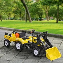 Tractor a Pedales para Niños de 3 Años Excavadora Infantil con Remolque Extraíble y Pala Delantera 167x41x52 cm ... - Ogal.Es