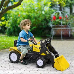 Tractor a Pedales para Niños a partir de 3 Años Excavadora con Pala Delantera Carga 35 kg 114x41x52 cm Amarillo - Ogal.Es