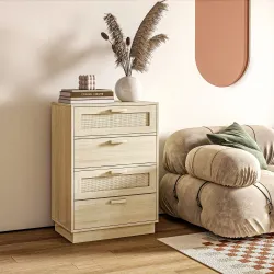 Cómoda con 4 Cajones de Rejilla de Ratán Cajonera de Madera para Dormitorio Estilo Cannage Bohemio 60x38x88,5cm ... - Ogal.Es