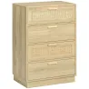 Cómoda con 4 Cajones de Rejilla de Ratán Cajonera de Madera para Dormitorio Estilo Cannage Bohemio 60x38x88,5cm ... - Ogal.Es