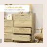Cómoda con 4 Cajones de Rejilla de Ratán Cajonera de Madera para Dormitorio Estilo Cannage Bohemio 60x38x88,5cm ... - Ogal.Es