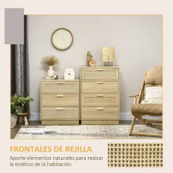 Cómoda con 4 Cajones de Rejilla de Ratán Cajonera de Madera para Dormitorio Estilo Cannage Bohemio 60x38x88,5cm ... - Ogal.Es