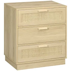 Cómoda con 3 Cajones de Rejilla de Ratán Cajonera de Madera para Dormitorio Estilo Cannage Bohemio 60x38x69 cm N... - Ogal.Es