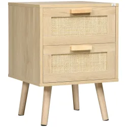 Mesita de Noche Estilo Cannage Mesilla de Noche con 2 Cajones y Patas de Madera para Salón Dormitorio 40x40x56cm... - Ogal.Es