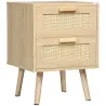 Mesita de Noche Estilo Cannage Mesilla de Noche con 2 Cajones y Patas de Madera para Salón Dormitorio 40x40x56cm... - Ogal.Es