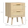 Mesita de Noche Estilo Cannage Mesilla de Noche con 2 Cajones y Patas de Madera para Salón Dormitorio 40x40x56cm... - Ogal.Es