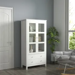 Vitrina de Salón Aparador de Cocina con 2 Puertas de Vidrio 3 Estantes 2 Cajones para Comedor Oficina 80x40x160c... - Ogal.Es