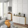 Aparador de Salón Cajonera y Cómoda con 4 Cajones Puerta y Estantes Ajustables 105x35x92 cm Blanco y Natural - Ogal.Es