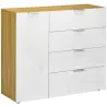 Aparador de Salón Cajonera y Cómoda con 4 Cajones Puerta y Estantes Ajustables 105x35x92 cm Blanco y Natural - Ogal.Es