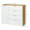 Aparador de Salón Cajonera y Cómoda con 4 Cajones Puerta y Estantes Ajustables 105x35x92 cm Blanco y Natural - Ogal.Es