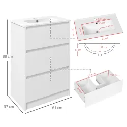 Mueble de Baño con Lavabo Armario de Baño Lavabo de Baño de Cerámica Sintética con 2 Cajones 61x37x88cm Blanco B... - Ogal.Es