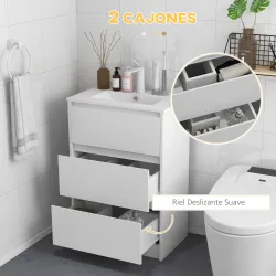 Mueble de Baño con Lavabo Armario de Baño Lavabo de Baño de Cerámica Sintética con 2 Cajones 61x37x88cm Blanco B... - Ogal.Es