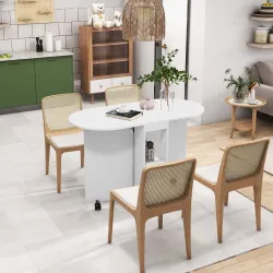 Mesa de Comedor Plegable con Ruedas Mesa de Cocina con Alas Abatibles y 2 Estantes Abiertos 120x60x77 cm Blanco - Ogal.Es