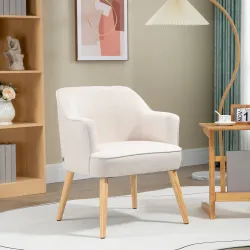 Butaca de Salón Moderna Sillón Tapizado en Lino Sintético Patas de Madera para Dormitorio Oficina 64,5x65x79,5 c... - Ogal.Es