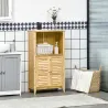 Armario Auxiliar de Baño de Bambú con 2 Puertas Compartimiento Abierto y Estante Ajustable 50x25,5x90,5 cm Natural - Ogal.Es