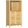 Armario Auxiliar de Baño de Bambú con 2 Puertas Compartimiento Abierto y Estante Ajustable 50x25,5x90,5 cm Natural - Ogal.Es