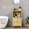 Armario Auxiliar de Baño de Bambú con 2 Puertas Compartimiento Abierto y Estante Ajustable 50x25,5x90,5 cm Natural - Ogal.Es