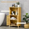 Armario Auxiliar de Baño de Bambú con 2 Puertas Compartimiento Abierto y Estante Ajustable 50x25,5x90,5 cm Natural - Ogal.Es