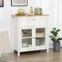 Aparador de Cocina Moderno Mueble Buffet Auxiliar con Cajón Estante Ajustable y 2 Puertas de Vidrio 80x40x90 cm ... - Ogal.Es