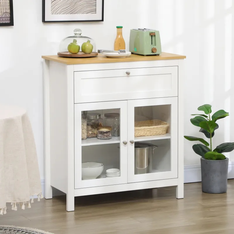 Aparador de Cocina Moderno Mueble Buffet Auxiliar con Cajón Estante Ajustable y 2 Puertas de Vidrio 80x40x90 cm ... - Ogal.Es