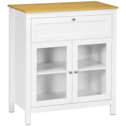 Aparador de Cocina Moderno Mueble Buffet Auxiliar con Cajón Estante Ajustable y 2 Puertas de Vidrio 80x40x90 cm ... - Ogal.Es