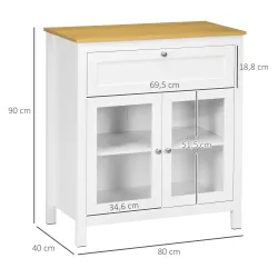 Aparador de Cocina Moderno Mueble Buffet Auxiliar con Cajón Estante Ajustable y 2 Puertas de Vidrio 80x40x90 cm ... - Ogal.Es