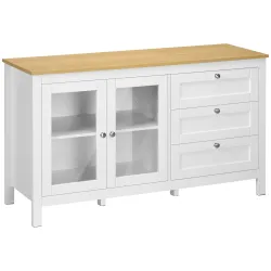 Aparador para Salón Armario Auxiliar con 2 Puertas de Vidrio 3 Cajones Estante Ajustable para Cocina 120x40x70 c... - Ogal.Es