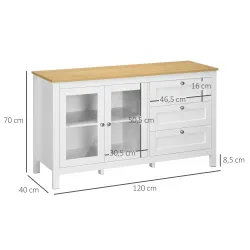 Aparador para Salón Armario Auxiliar con 2 Puertas de Vidrio 3 Cajones Estante Ajustable para Cocina 120x40x70 c... - Ogal.Es