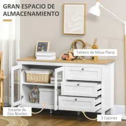 Aparador para Salón Armario Auxiliar con 2 Puertas de Vidrio 3 Cajones Estante Ajustable para Cocina 120x40x70 c... - Ogal.Es