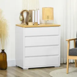 Cómoda Moderna con 4 Cajones Mueble Cajonera de Madera para Dormitorio Salón Habitación 70x37x75 cm Blanco y Nat... - Ogal.Es