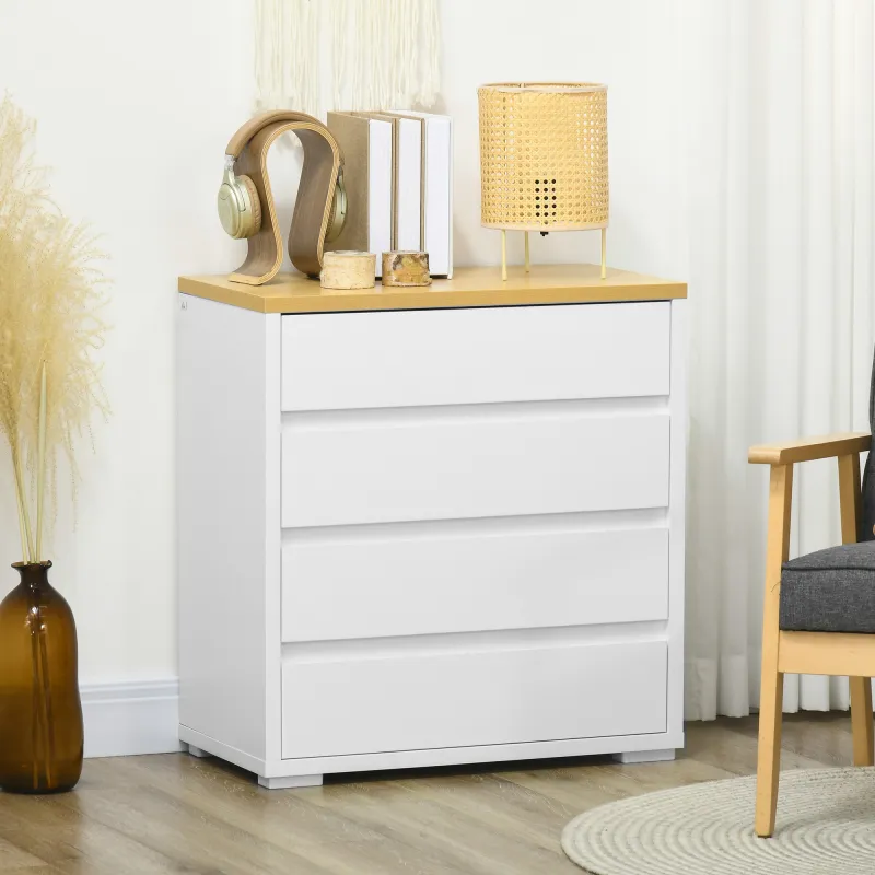 Cómoda Moderna con 4 Cajones Mueble Cajonera de Madera para Dormitorio Salón Habitación 70x37x75 cm Blanco y Nat... - Ogal.Es