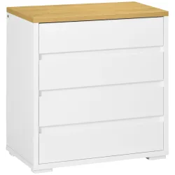 Cómoda Moderna con 4 Cajones Mueble Cajonera de Madera para Dormitorio Salón Habitación 70x37x75 cm Blanco y Nat... - Ogal.Es