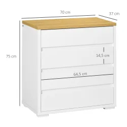 Cómoda Moderna con 4 Cajones Mueble Cajonera de Madera para Dormitorio Salón Habitación 70x37x75 cm Blanco y Nat... - Ogal.Es