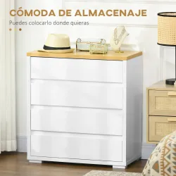 Cómoda Moderna con 4 Cajones Mueble Cajonera de Madera para Dormitorio Salón Habitación 70x37x75 cm Blanco y Nat... - Ogal.Es