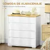 Cómoda Moderna con 4 Cajones Mueble Cajonera de Madera para Dormitorio Salón Habitación 70x37x75 cm Blanco y Nat... - Ogal.Es