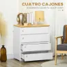 Cómoda Moderna con 4 Cajones Mueble Cajonera de Madera para Dormitorio Salón Habitación 70x37x75 cm Blanco y Nat... - Ogal.Es