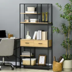 Estantería Estilo Industrial de 5 Niveles Mueble Estantes Almacenaje con 2 Cajones y Marco de Metal 80x30x170,5 ... - Ogal.Es