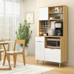 Alacena de Cocina Mueble Auxiliar de Cocina con 3 Puertas Cajón Estante Ajustable y Toallero 93x40x180 cm Natural - Ogal.Es